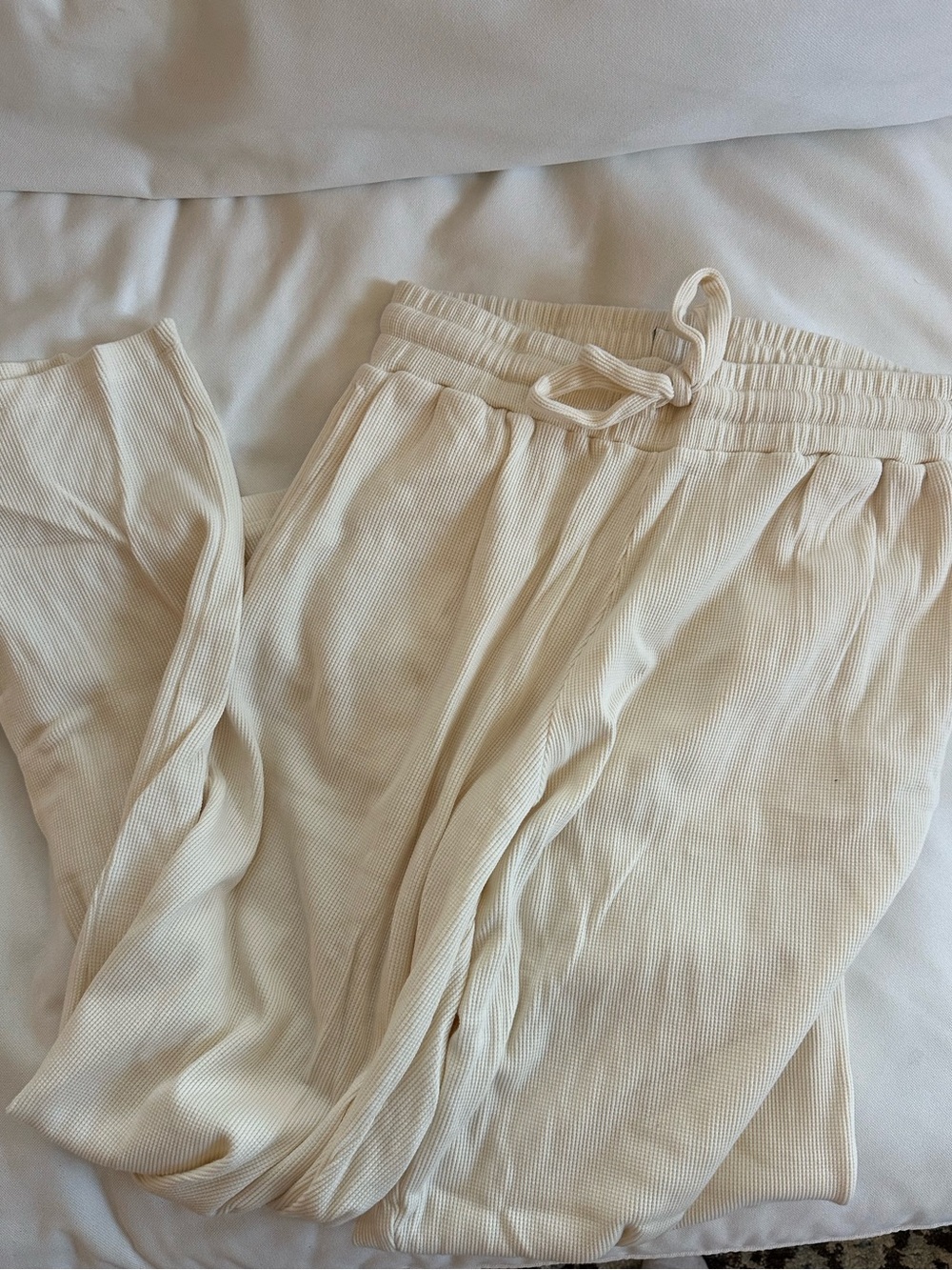 Daily Drills Cream Ribbed Drawstring Track Pants